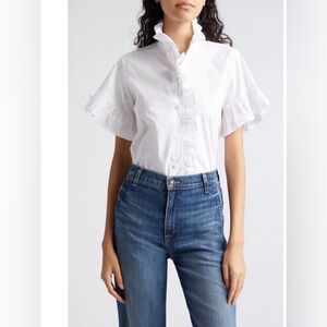NWT Mille WHITE VANESSA RUFFLE DETAIL BLOUSE Size XS